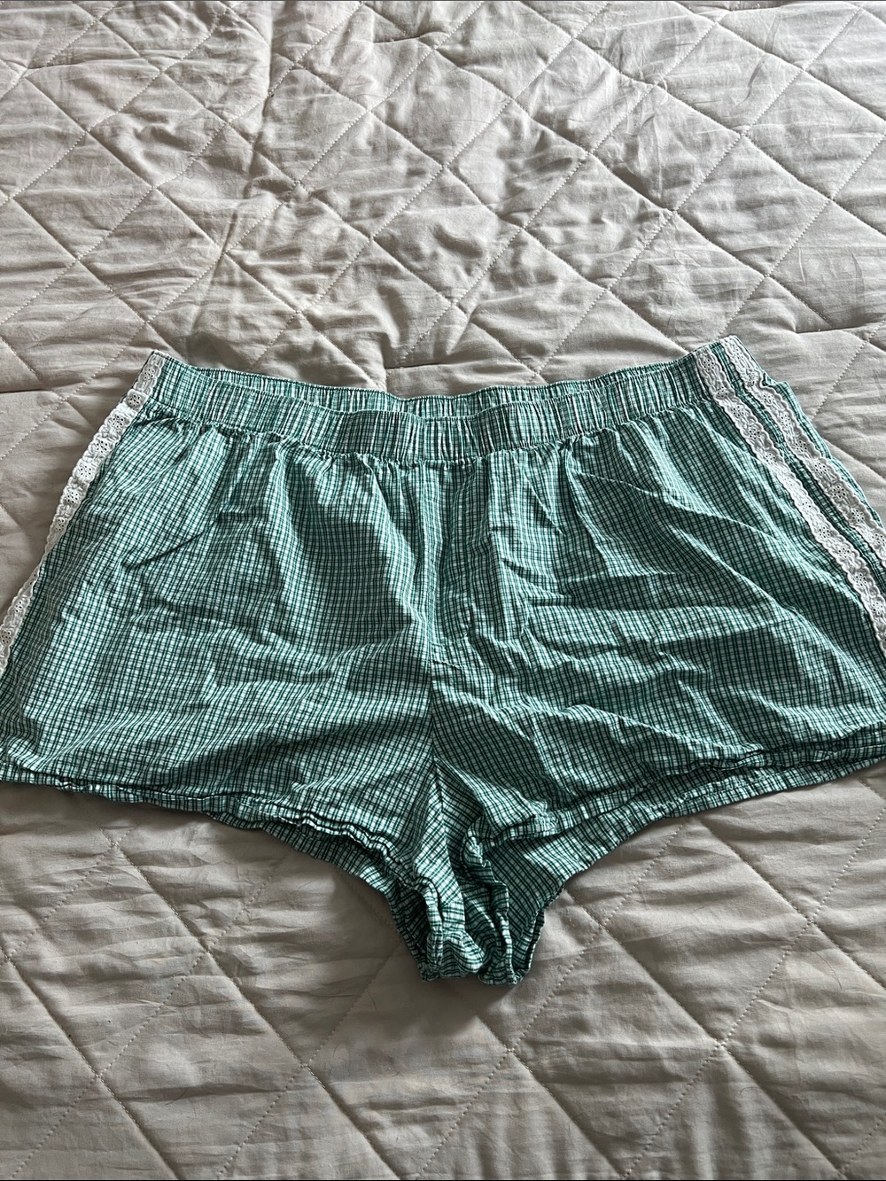 Old Navy Green Gingham Lounge Shorts with Lace Trim